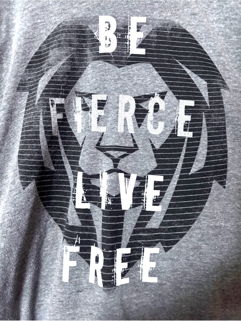 Gray Graphic Tee with Lion 'Be Fierce Live Free'